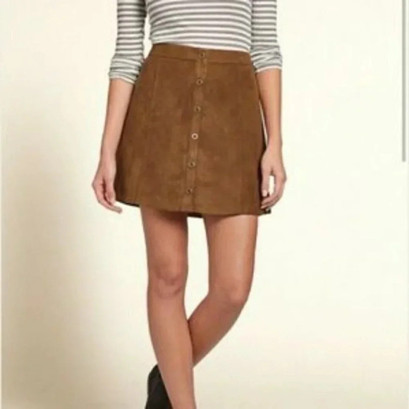 Hollister Brown Suede Button Down Mini Skirt Size 1 - Picture 2 of 7
